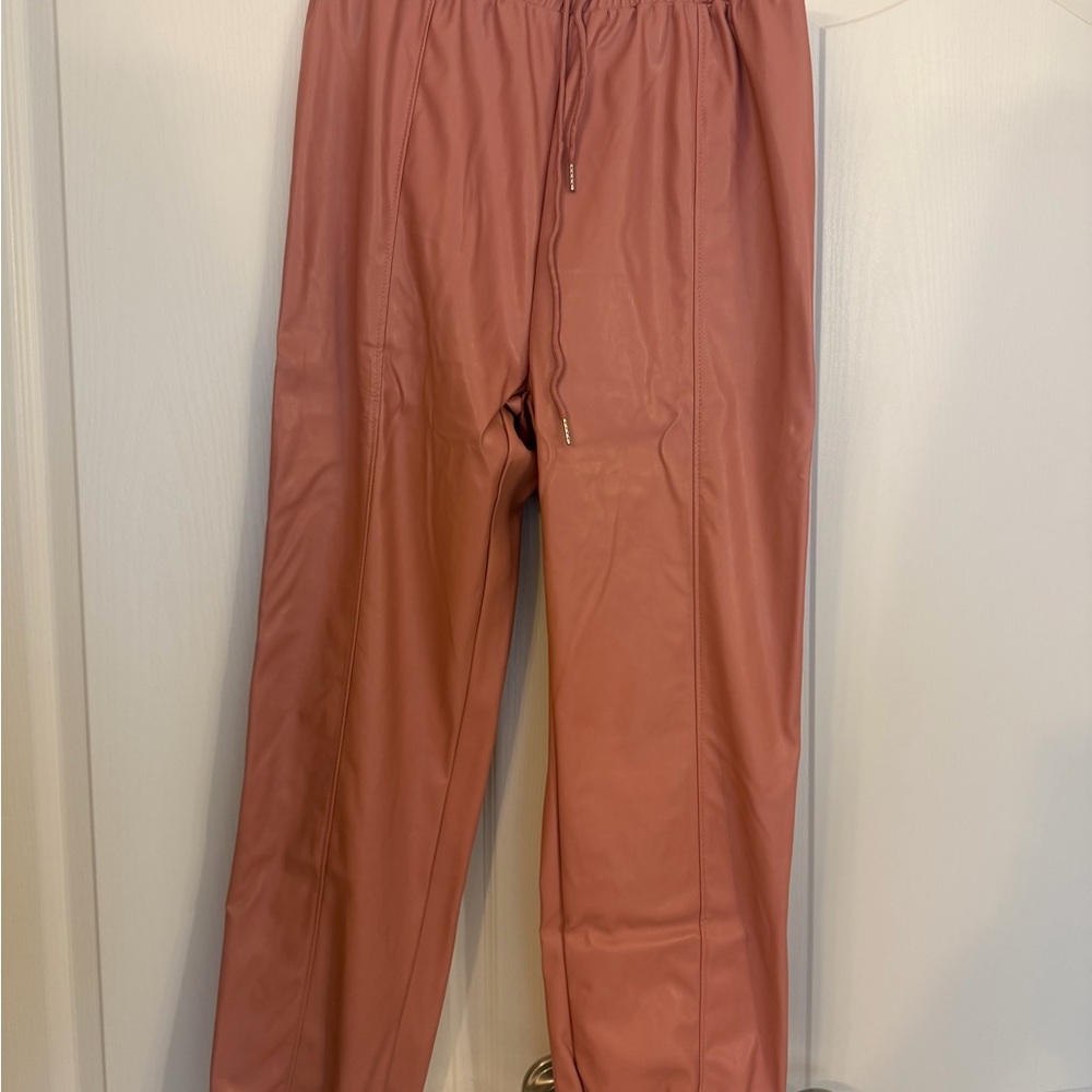 Rose Pink Women’s with drawstrings faux leather Joggers never worn